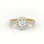 Round-Cut-Diamond 4 Prongs Halo Scallop Setting Engagement Ring — Yellow Gold