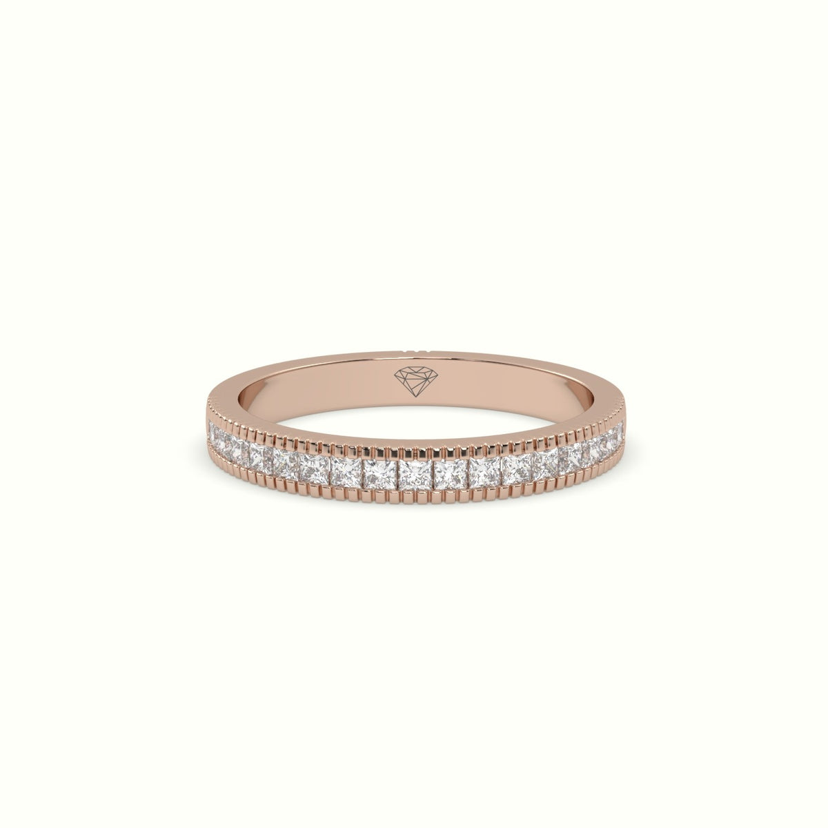 Princess Cut Diamond Cluster Milgrain Edge Wedding Band — Rose Gold