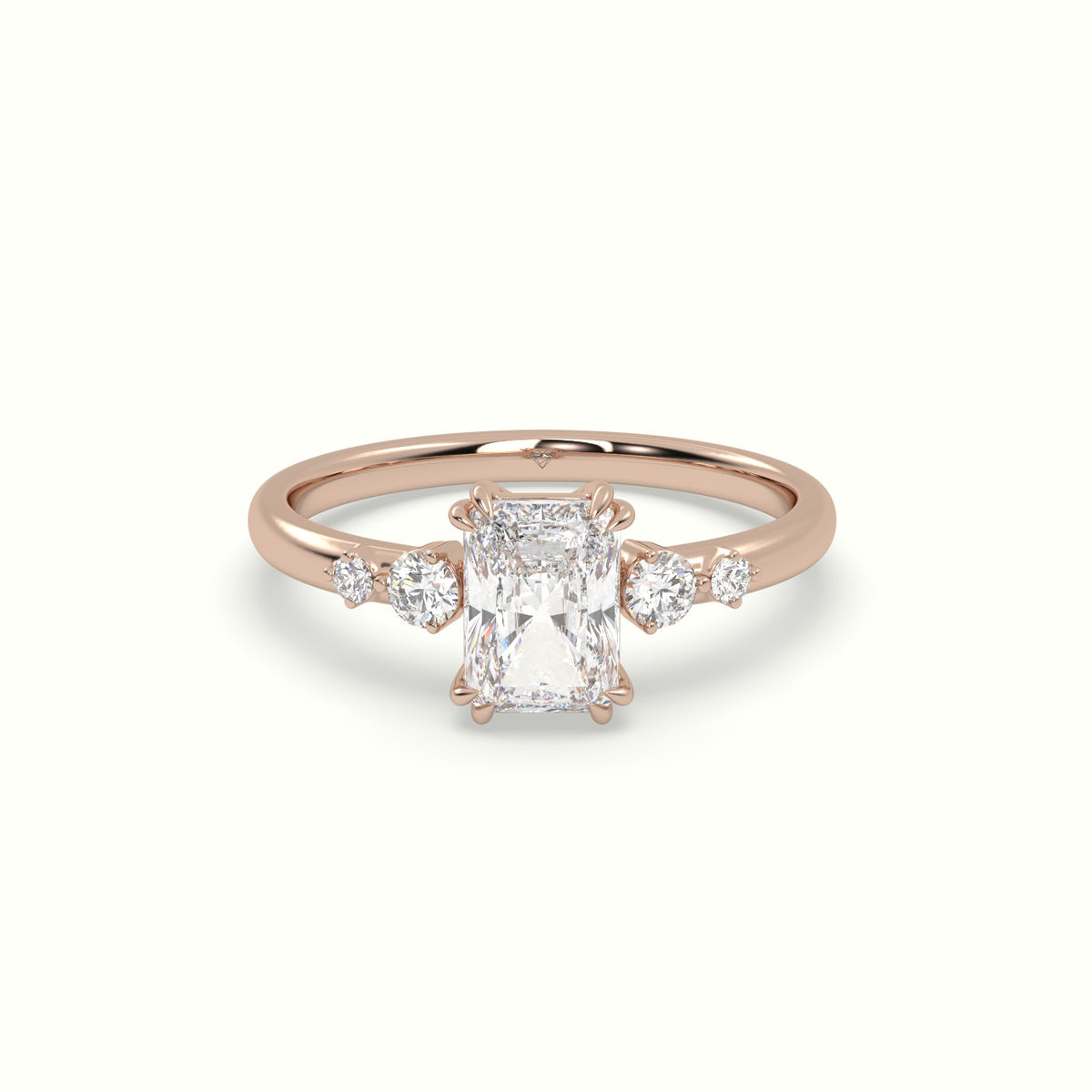 Radiant Diamond Solitaire Side Stone Engagement Ring — Rose Gold