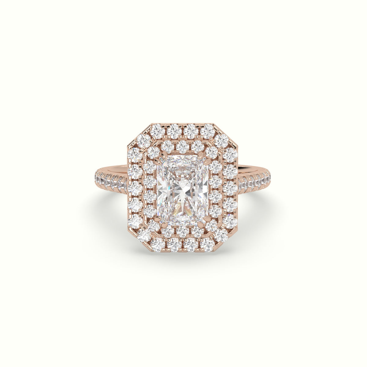 Radiant Cut Diamond Halo Engagement Ring — Rose Gold