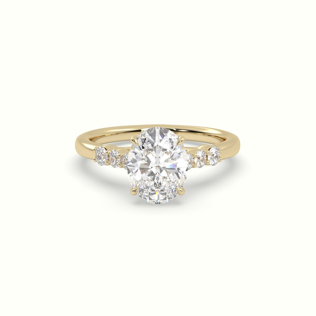 Oval Cut Diamond Engagement Ring With Side Stones — Yellow Gold