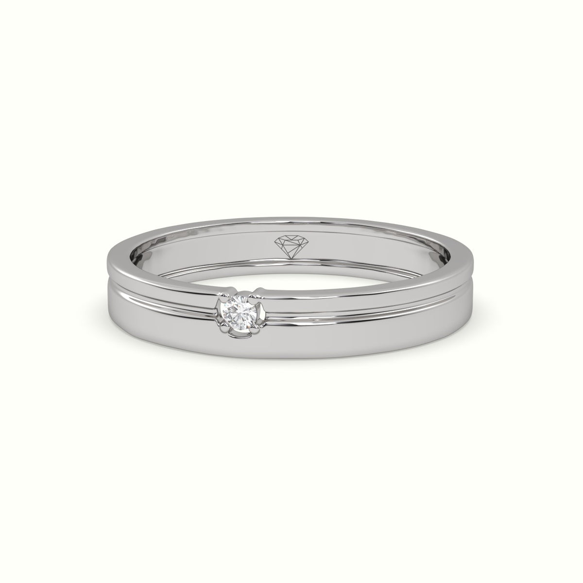 Single Stone Diamond Wedding Band — White Gold