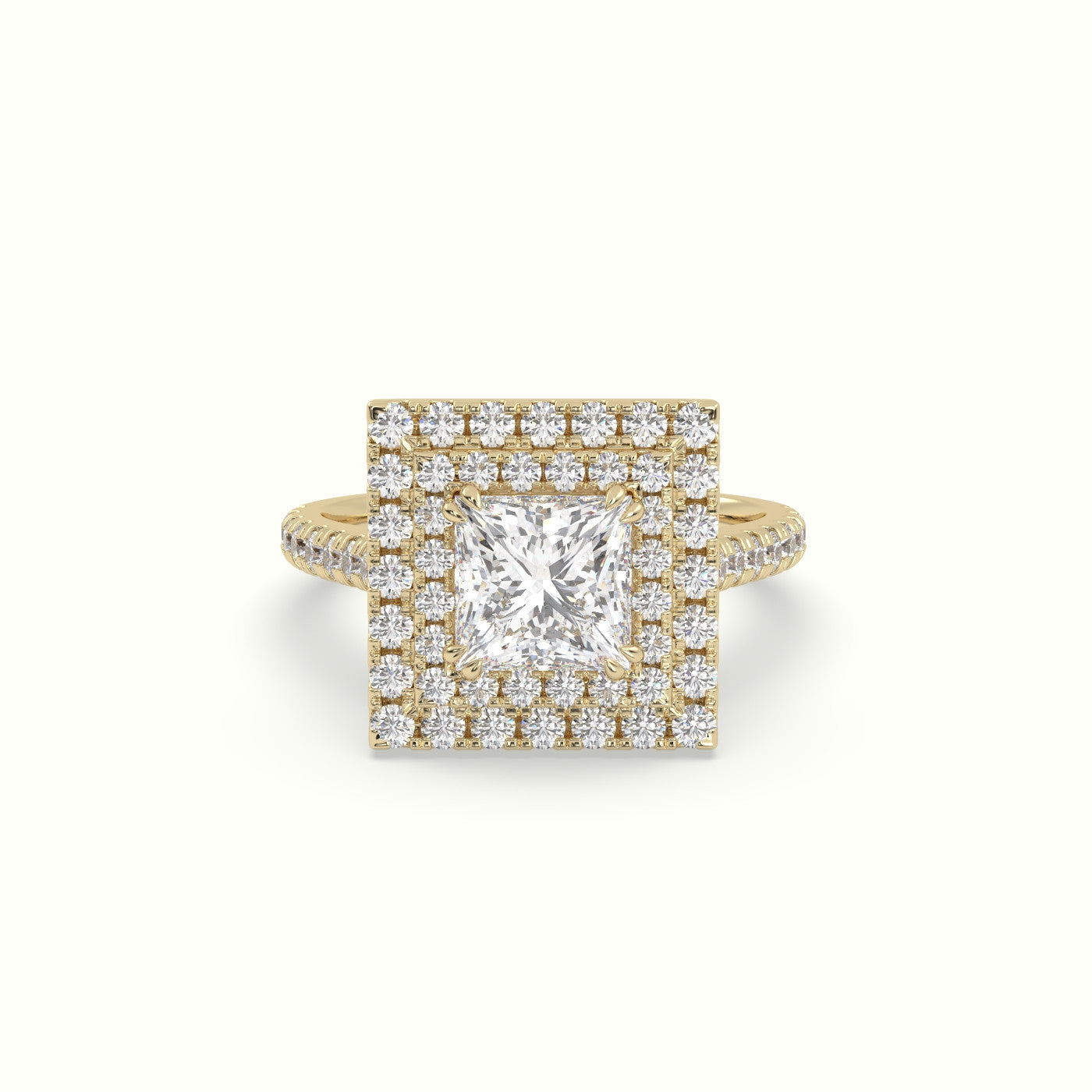 Princess Cut Diamond Halo Engagement Ring — Yellow Gold