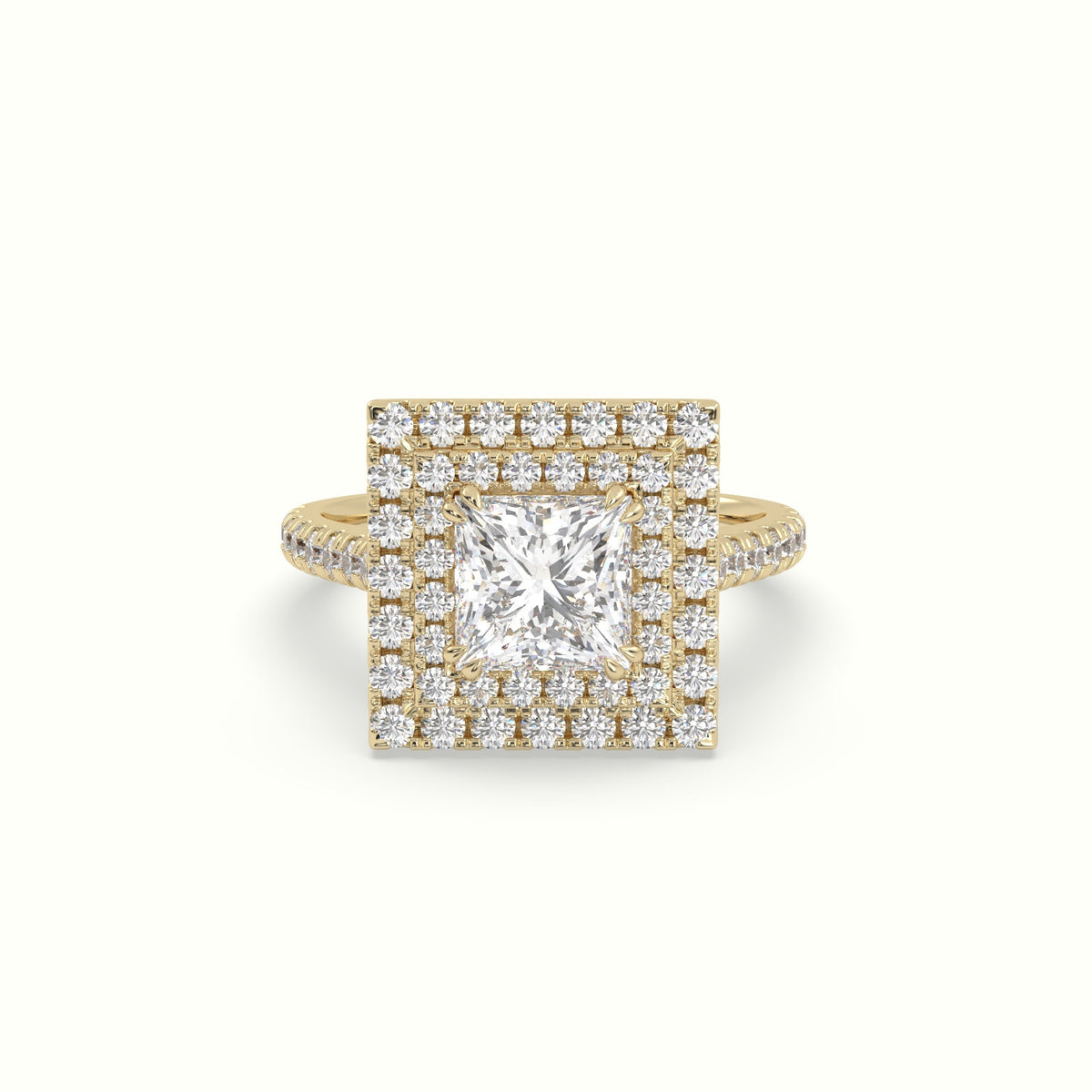 Princess Cut Diamond Halo Engagement Ring — Yellow Gold