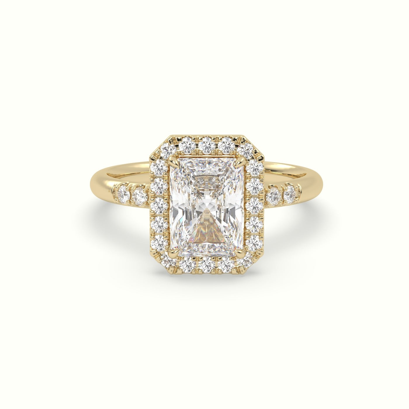 Radiant Cut Halo Diamond Engagement Ring — Yellow Gold
