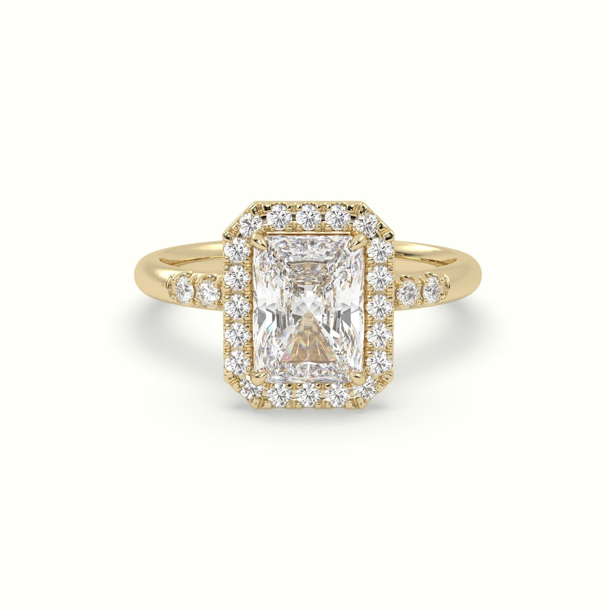 Radiant Cut Halo Diamond Engagement Ring — Yellow Gold
