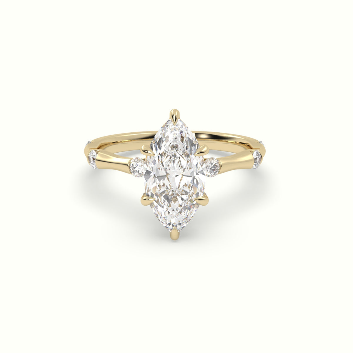 Marquise Diamond Side Stone Engagement Ring — Yellow Gold