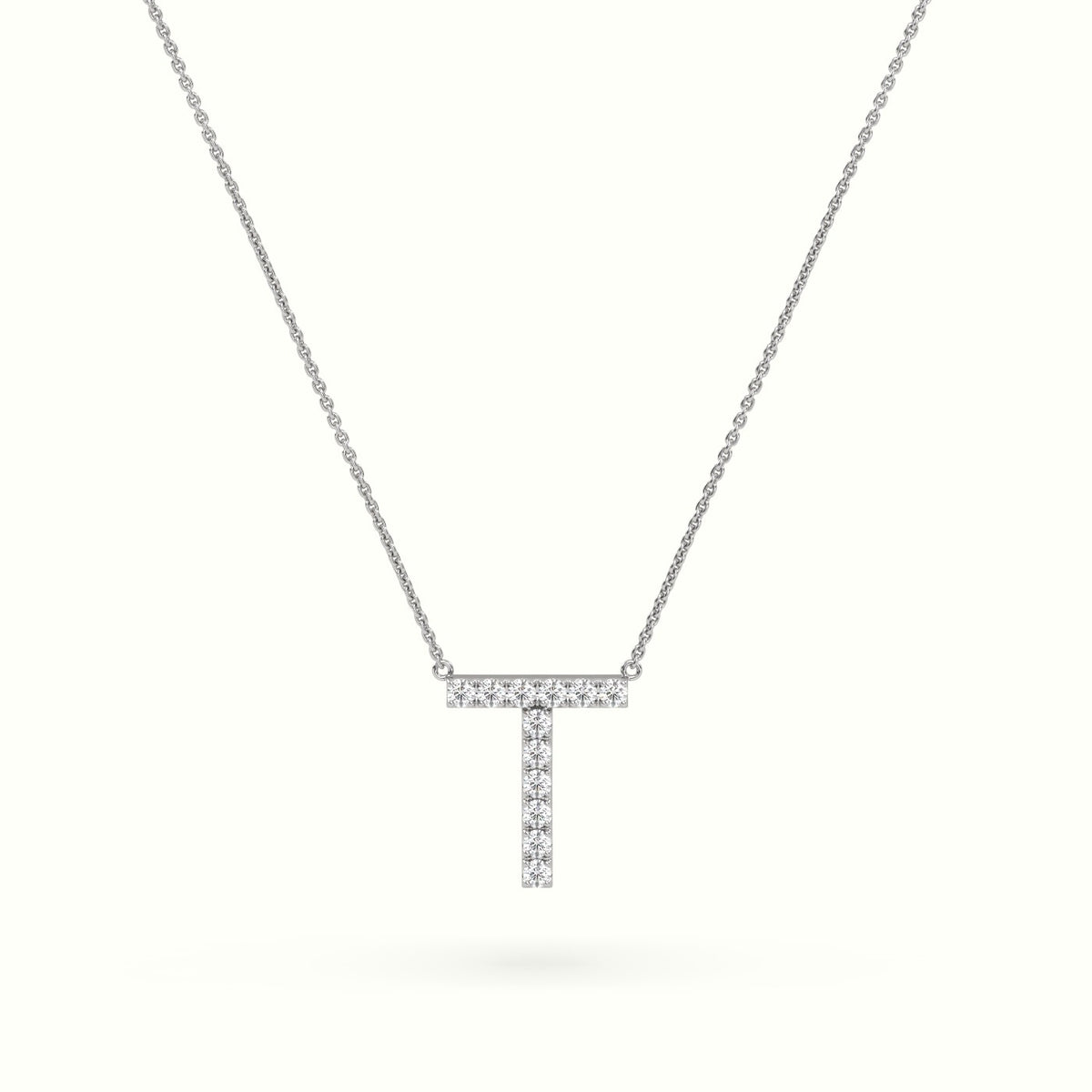Initial "T" Diamond Necklace - 18k Gold — White Gold