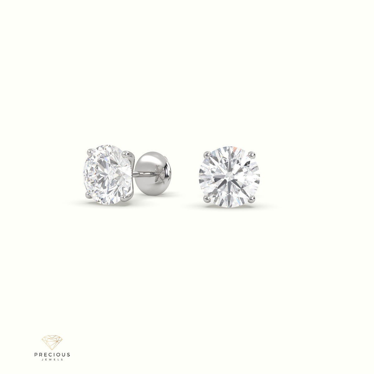 4 Prong Round Lab-Grown Diamond Stud Earrings - Free Setting 18K White Gold