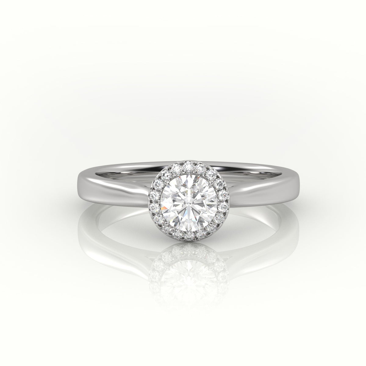 Round Cut Diamond 4 Prongs Halo Setting Engagement Ring — White Gold