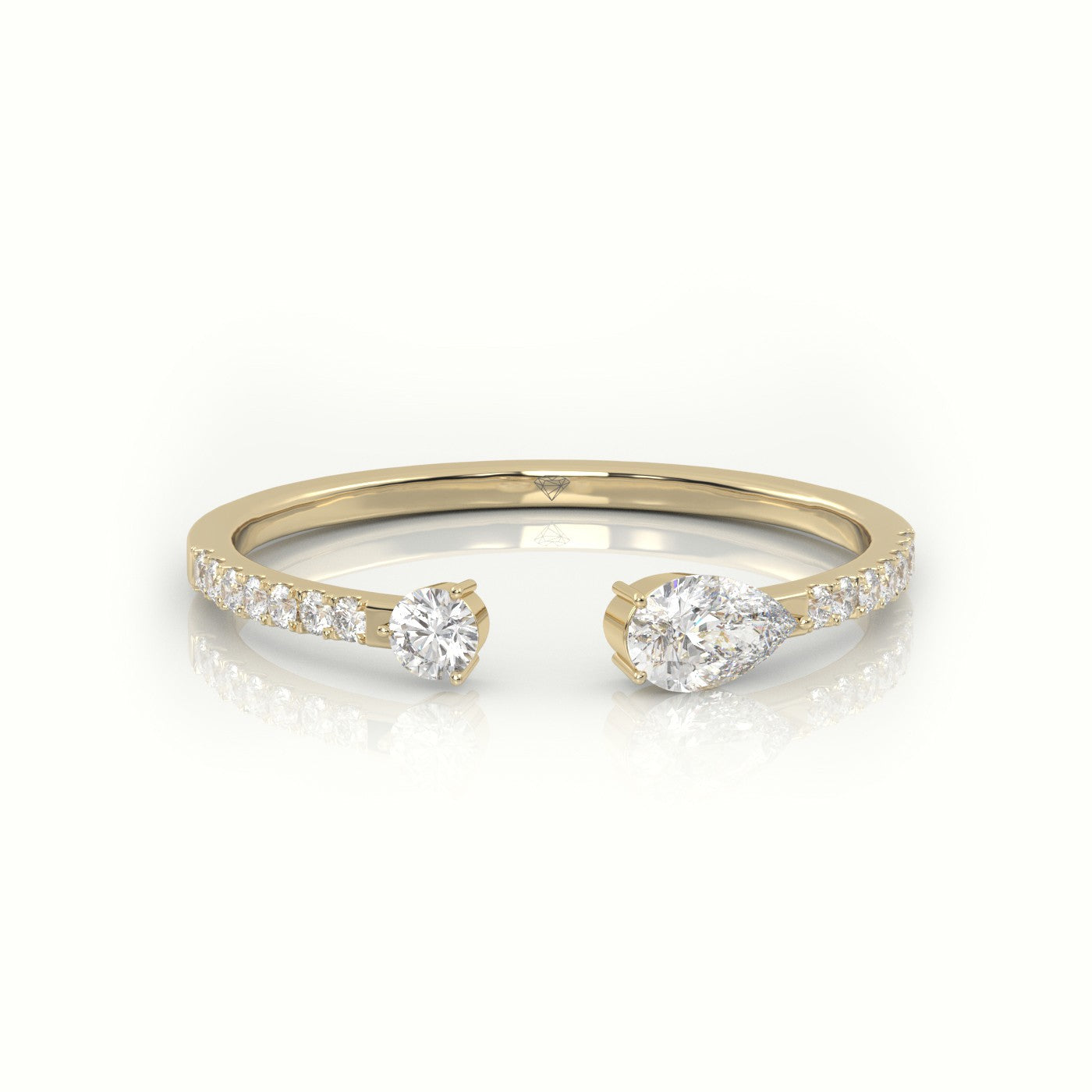 Round Cut & Pear Cut Diamonds Open Pave Setting Ring — Yellow Gold