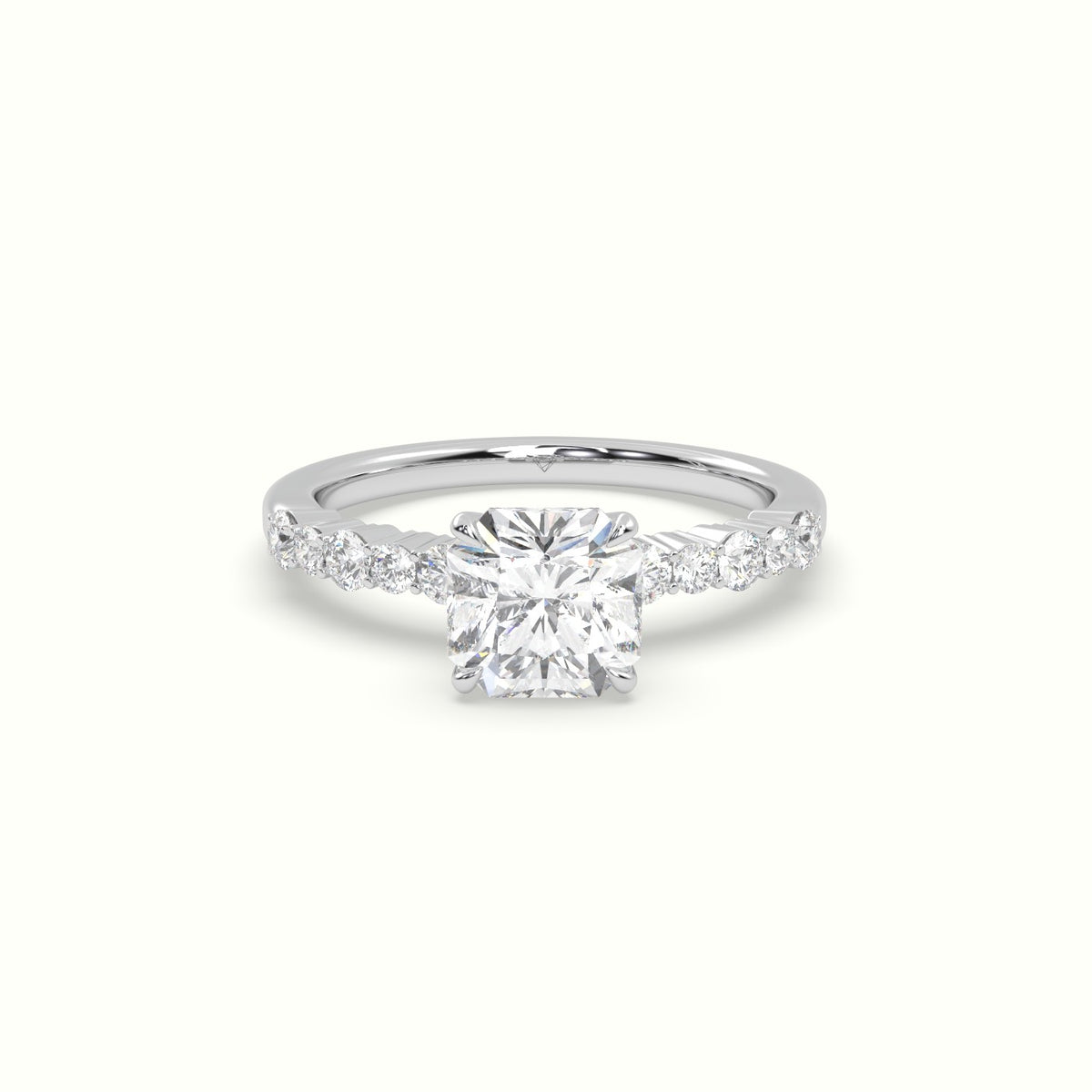 Asscher Cut Diamond Pave Engagement Ring — White Gold