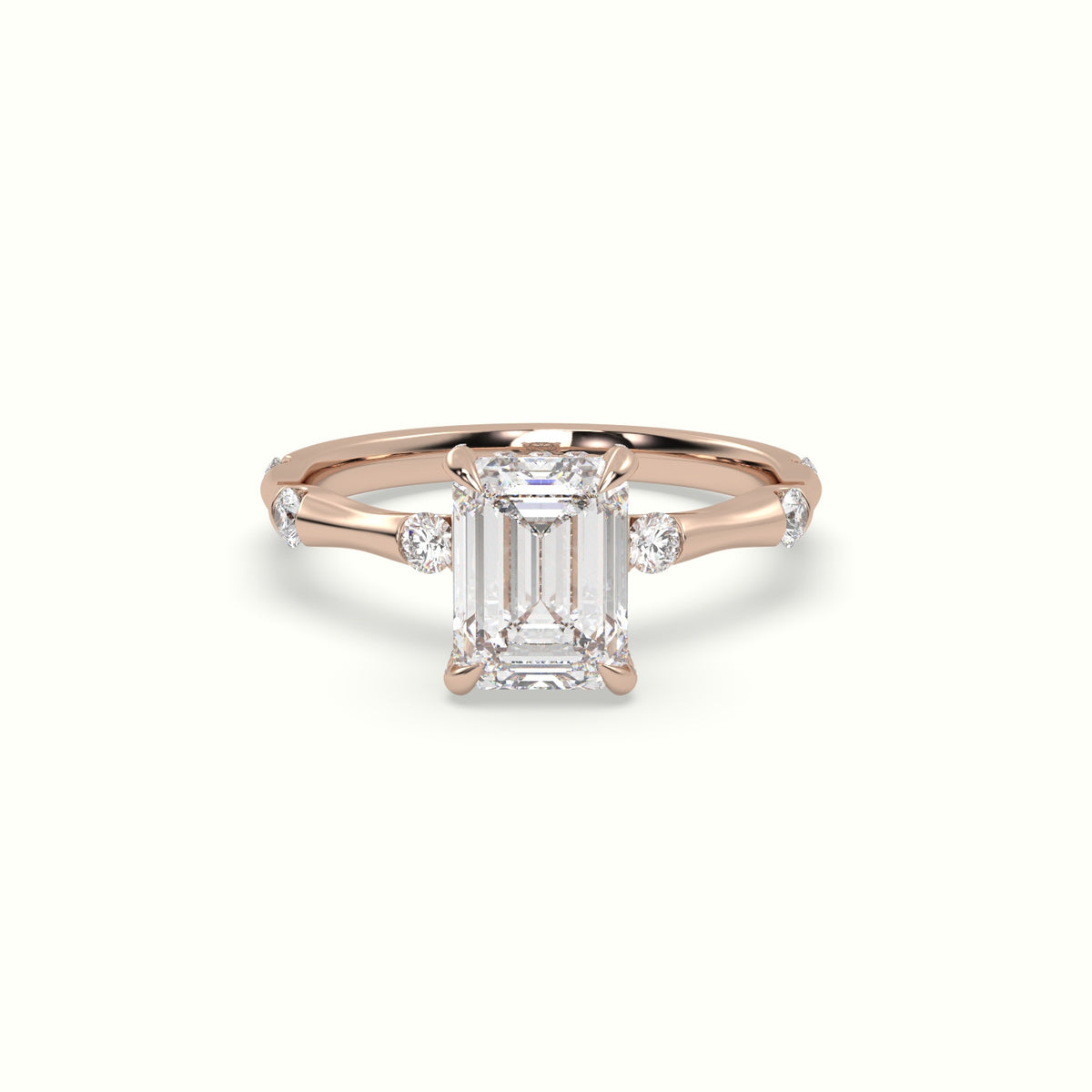 Emerald Diamond Side Stone Engagement Ring — Rose Gold