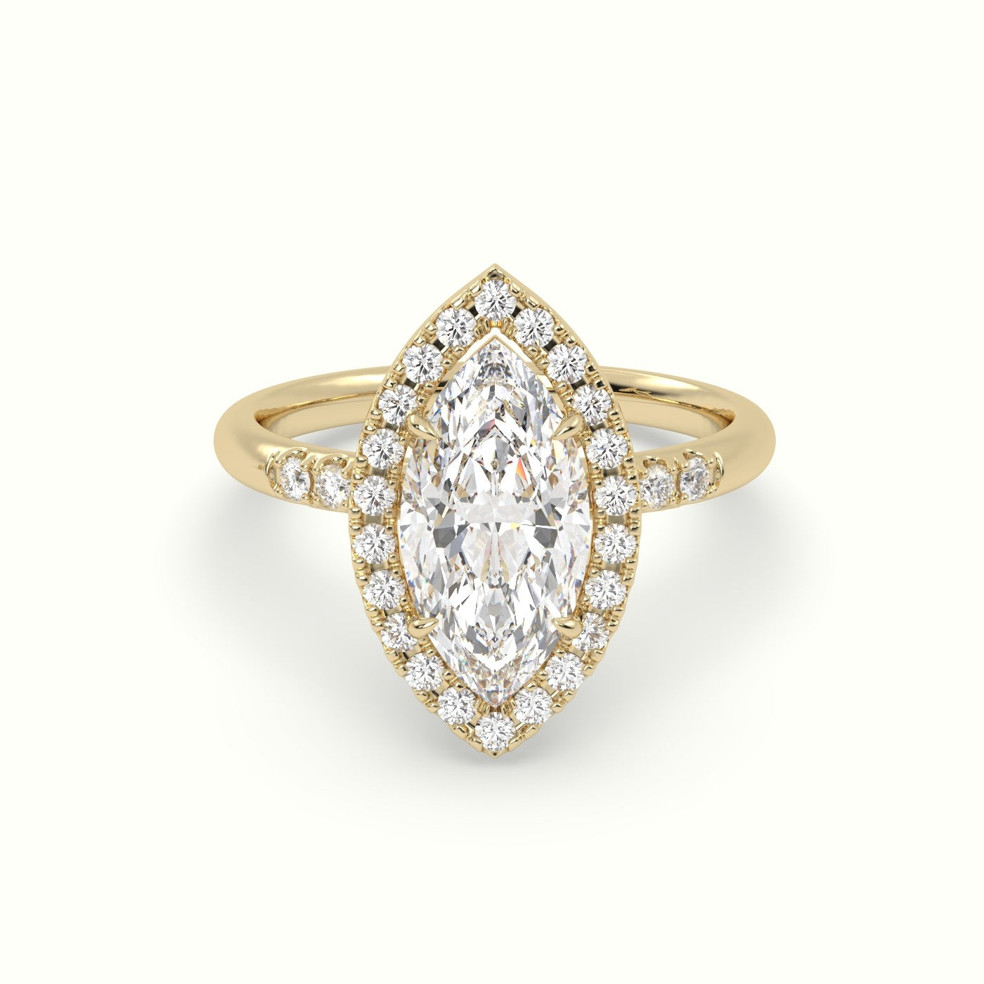 Marquise Cut Diamond Halo Engagement Ring — Yellow Gold