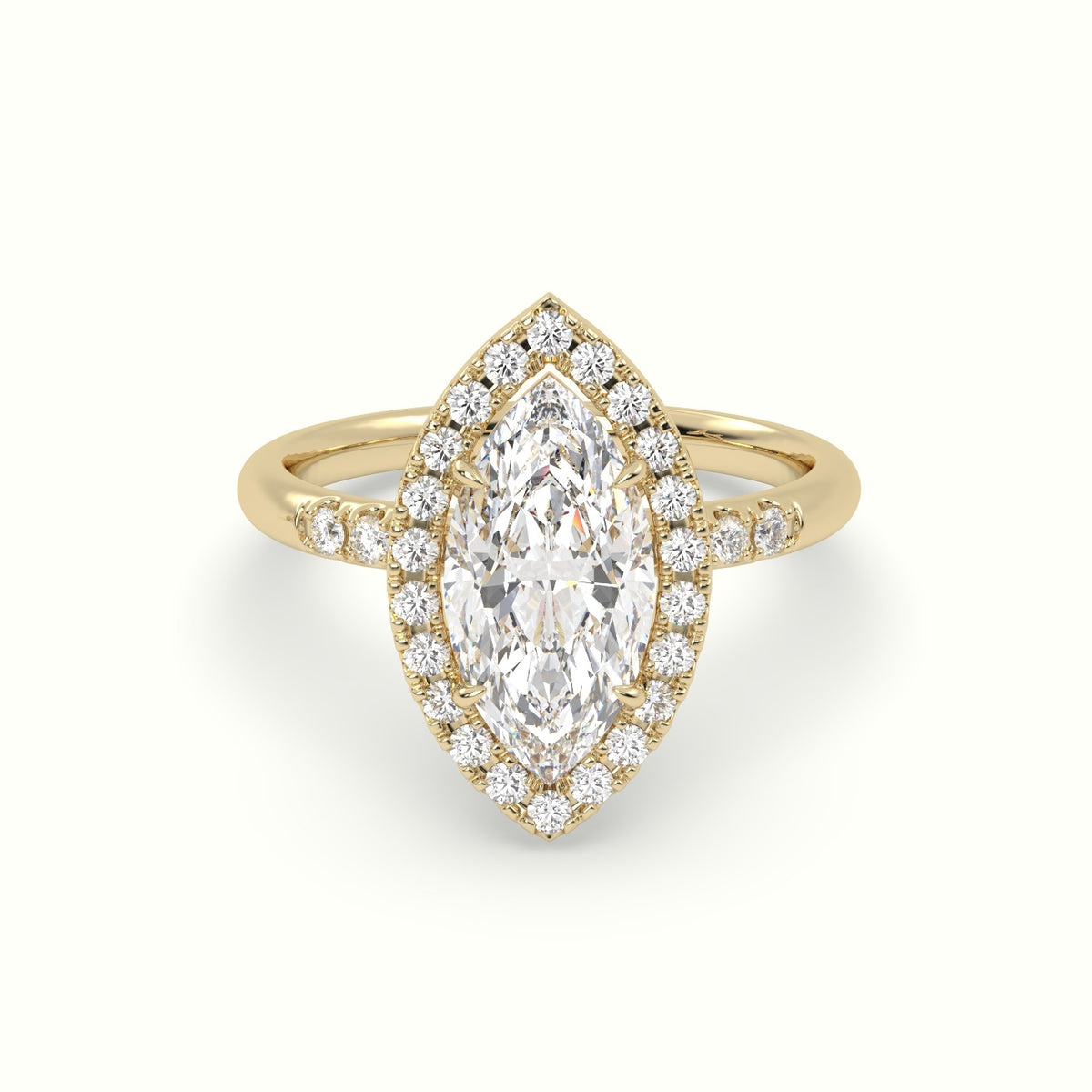 Marquise Cut Diamond Halo Engagement Ring — Yellow Gold
