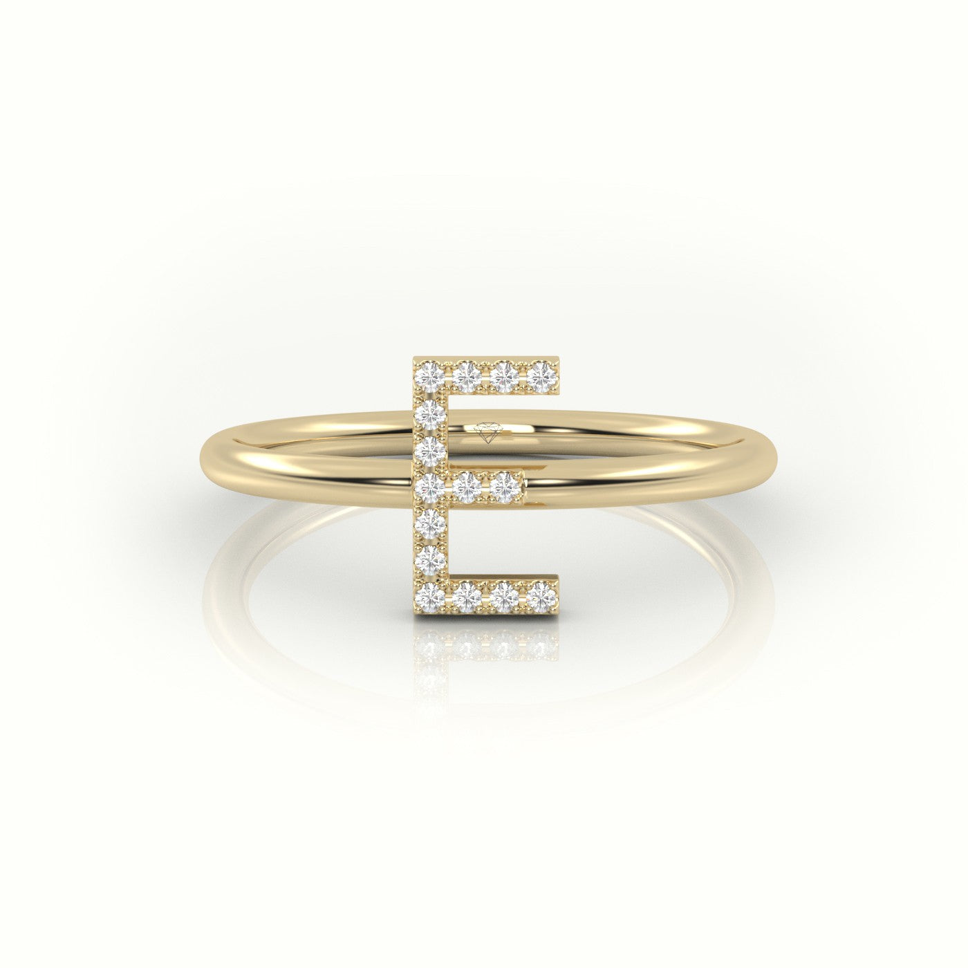 Round Cut Diamonds “E” Initials Monogram Alphabet Ring — Yellow Gold