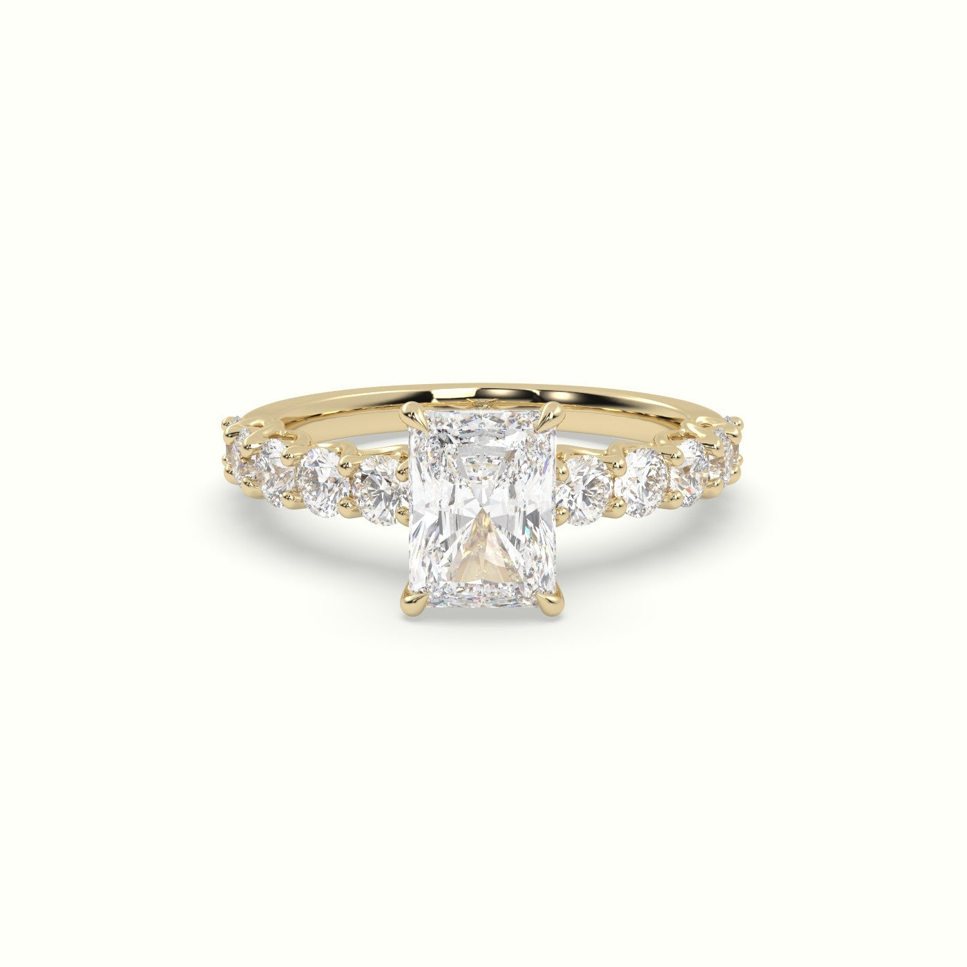 Radiant Cut Diamond Engagement Ring With Side Stones — Yellow Gold
