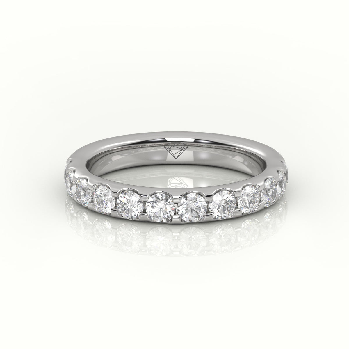 Round-Cut Diamonds Scallop Setting Eternity Wedding Band — White Gold