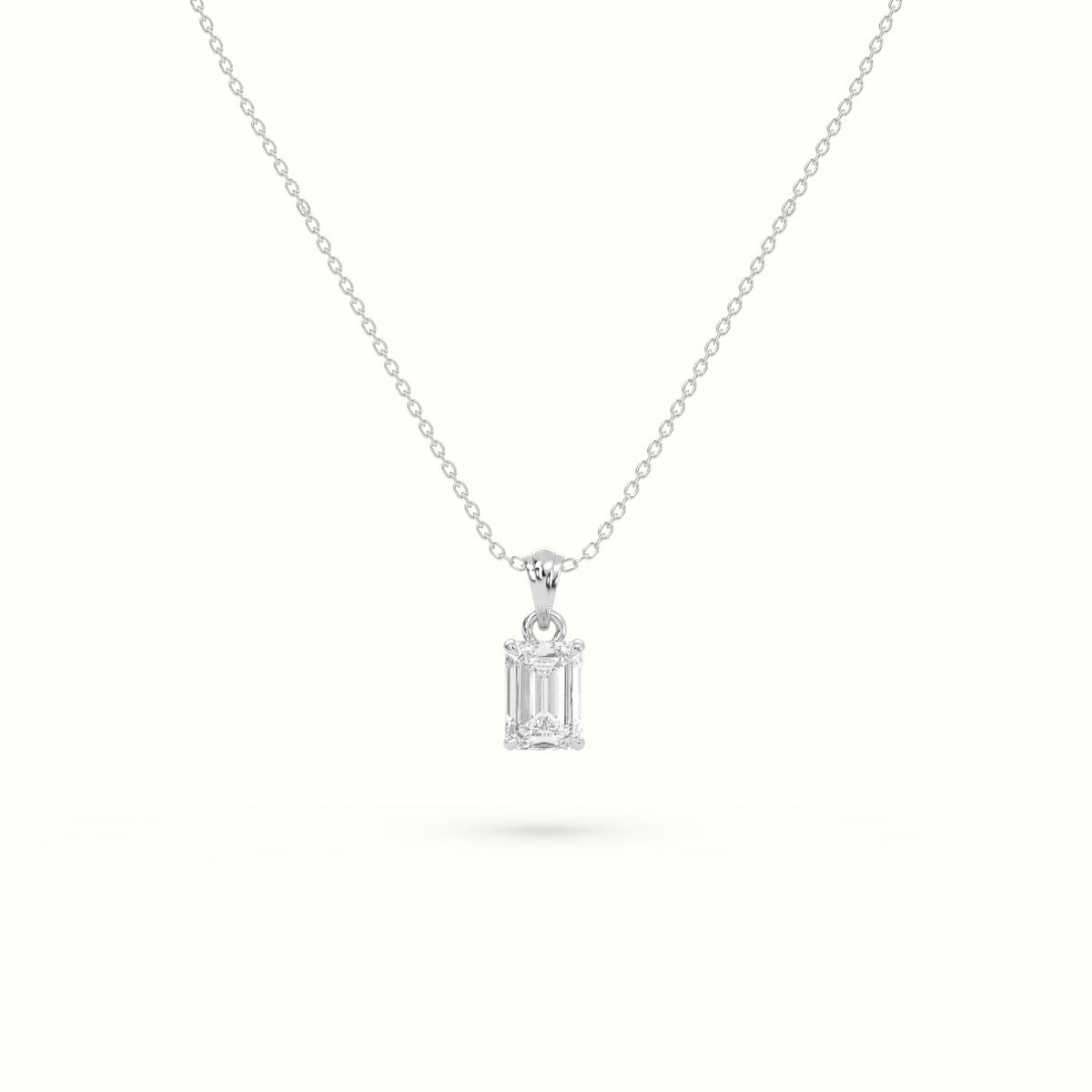 Emerald Cut Solitaire Diamond Pendant — White Gold