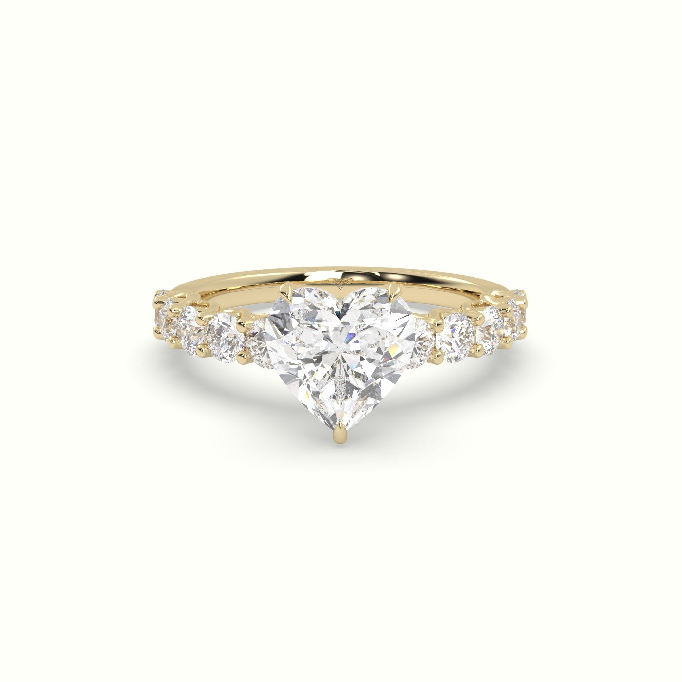 Heart Cut Diamond Engagement Ring With Side Stones — Yellow Gold