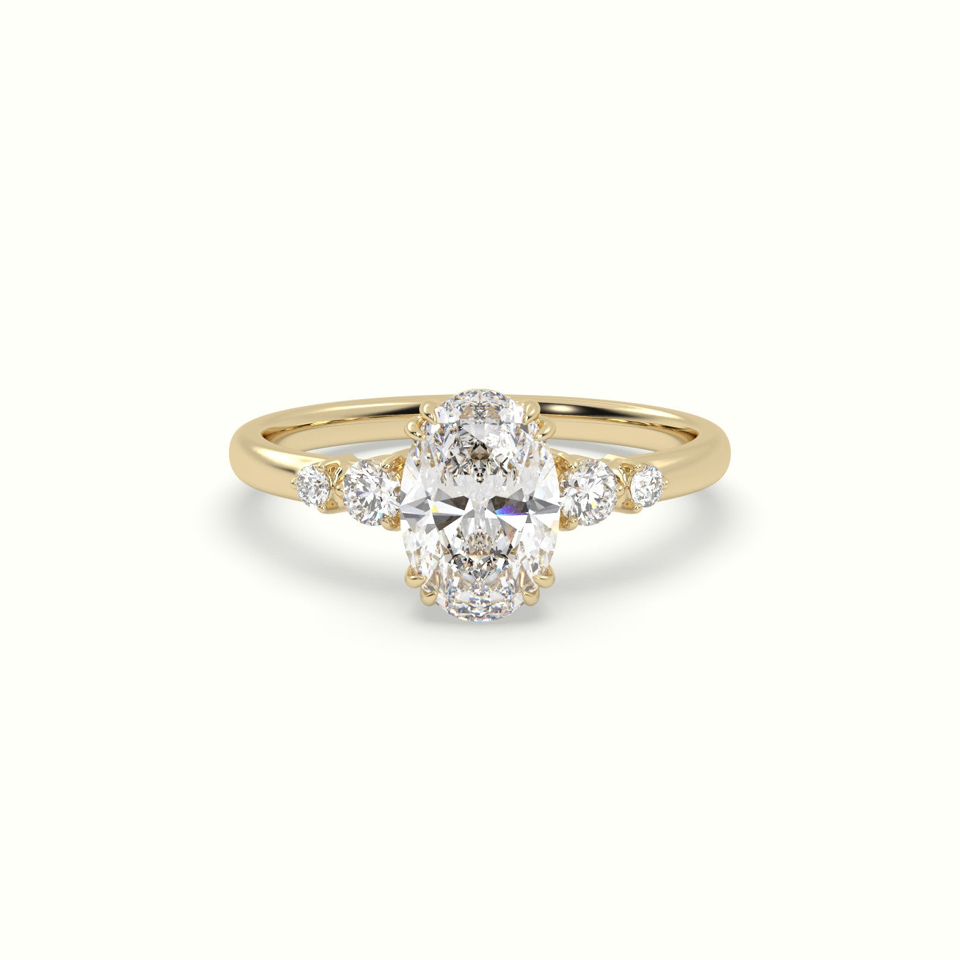 Oval Cut Diamond Sidestone Engagement Ring — Yellow Gold