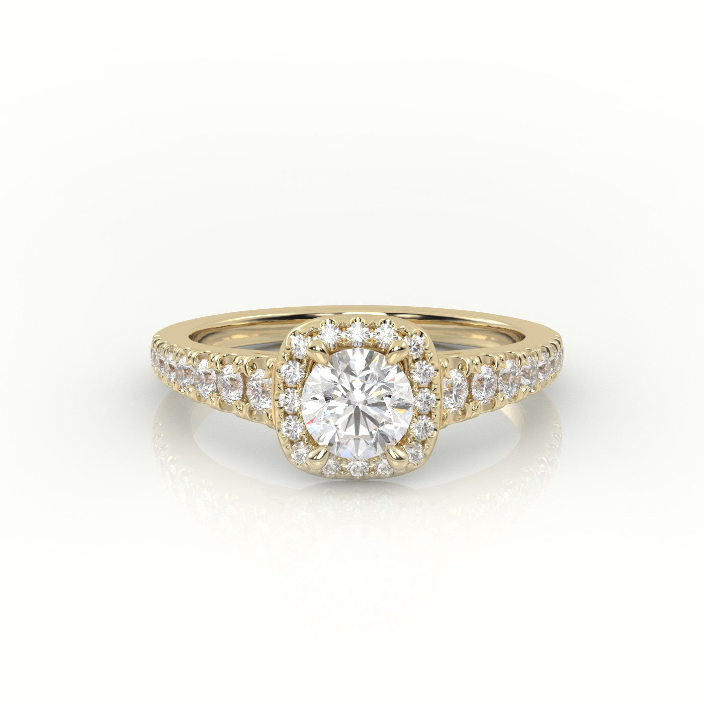 Round-Cut Diamond 4 Prongs Scallop Setting Engagement Ring — Yellow Gold