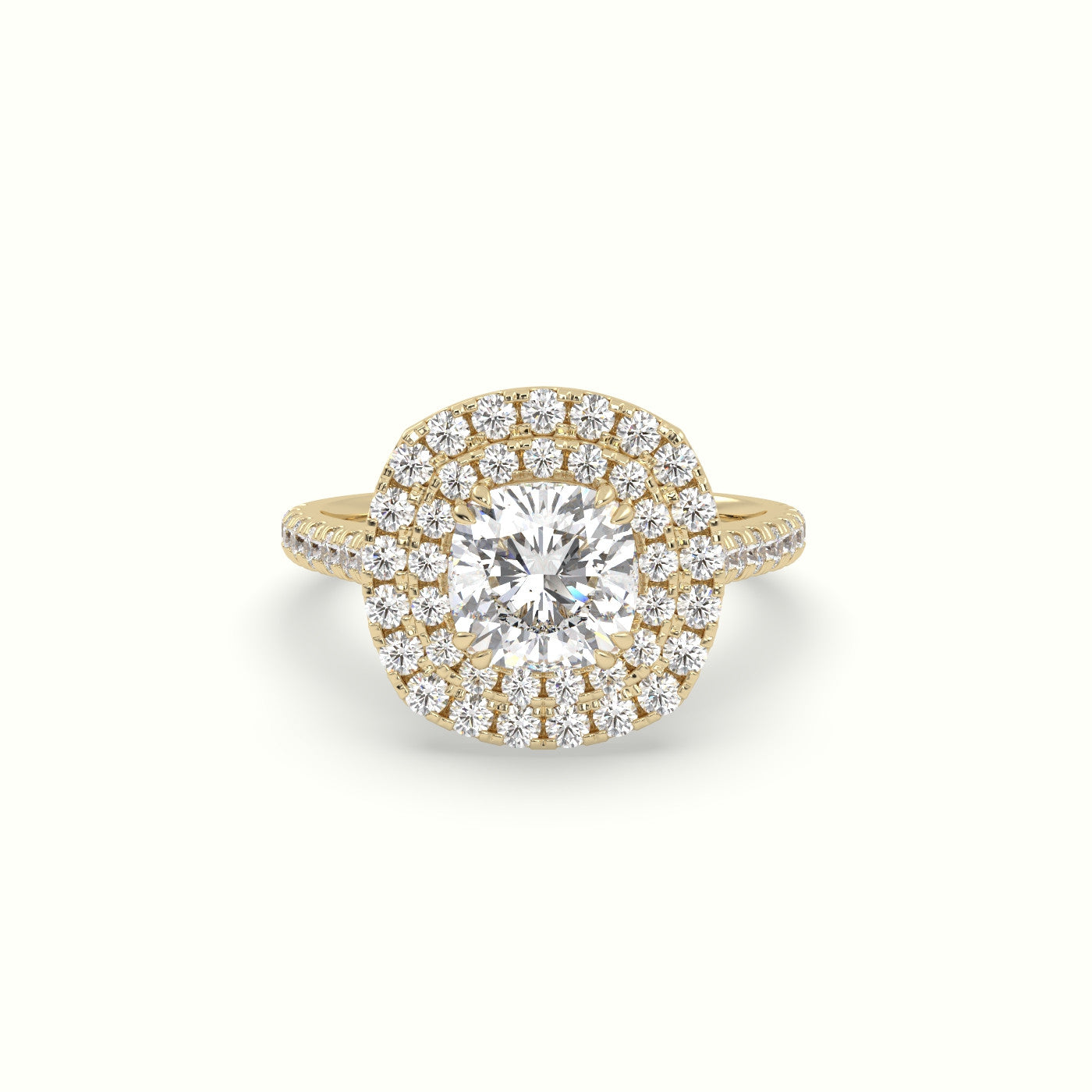 Cushion Cut Halo Diamond Engagement Ring — Yellow Gold