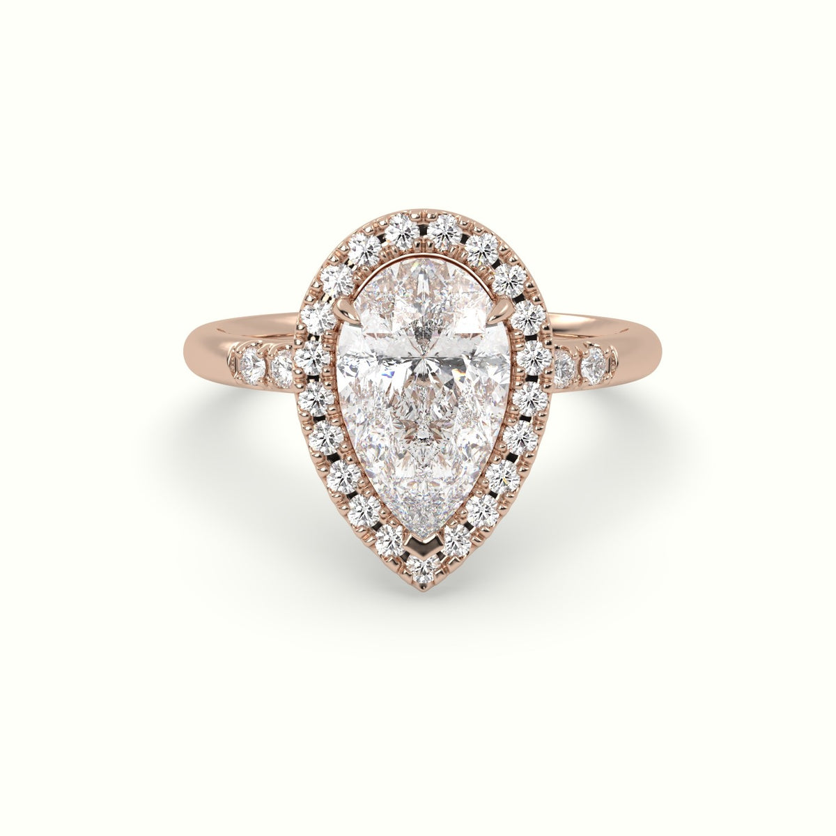 Pear Cut Halo Diamond Engagement Ring — Rose Gold