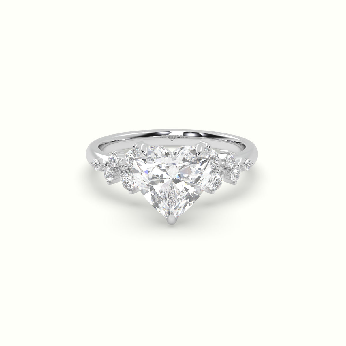 Heart Diamond Side Stone Engagement Ring — White Gold