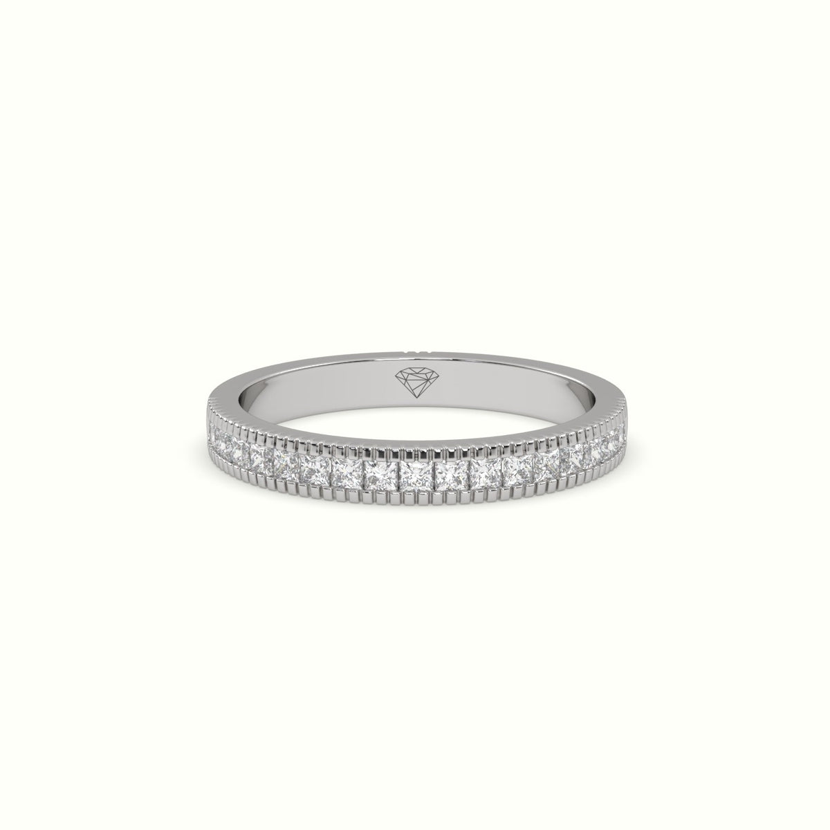 Princess Cut Diamond Cluster Milgrain Edge Wedding Band — White Gold