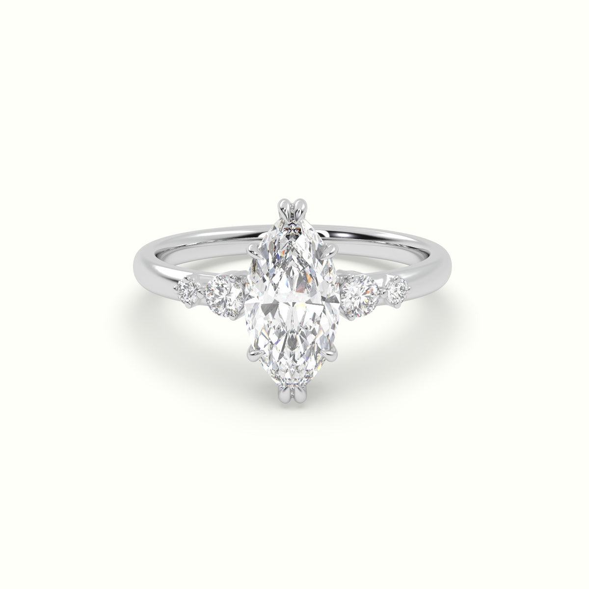 Marquise Diamond Solitaire Side Stone Engagement Ring — White Gold