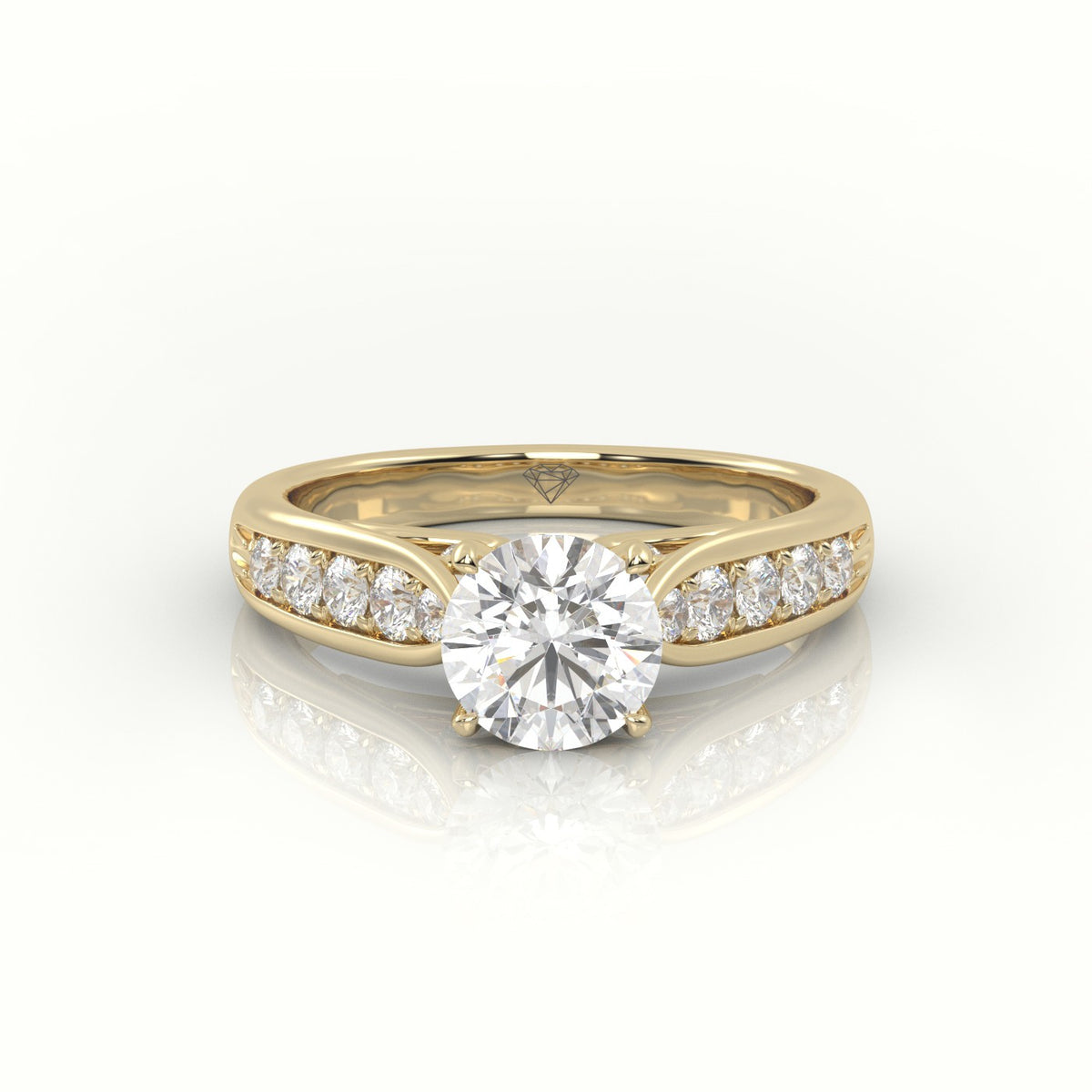 Round Cut Diamond 4 Prongs Channel Setting Engagement Ring — Yellow Gold
