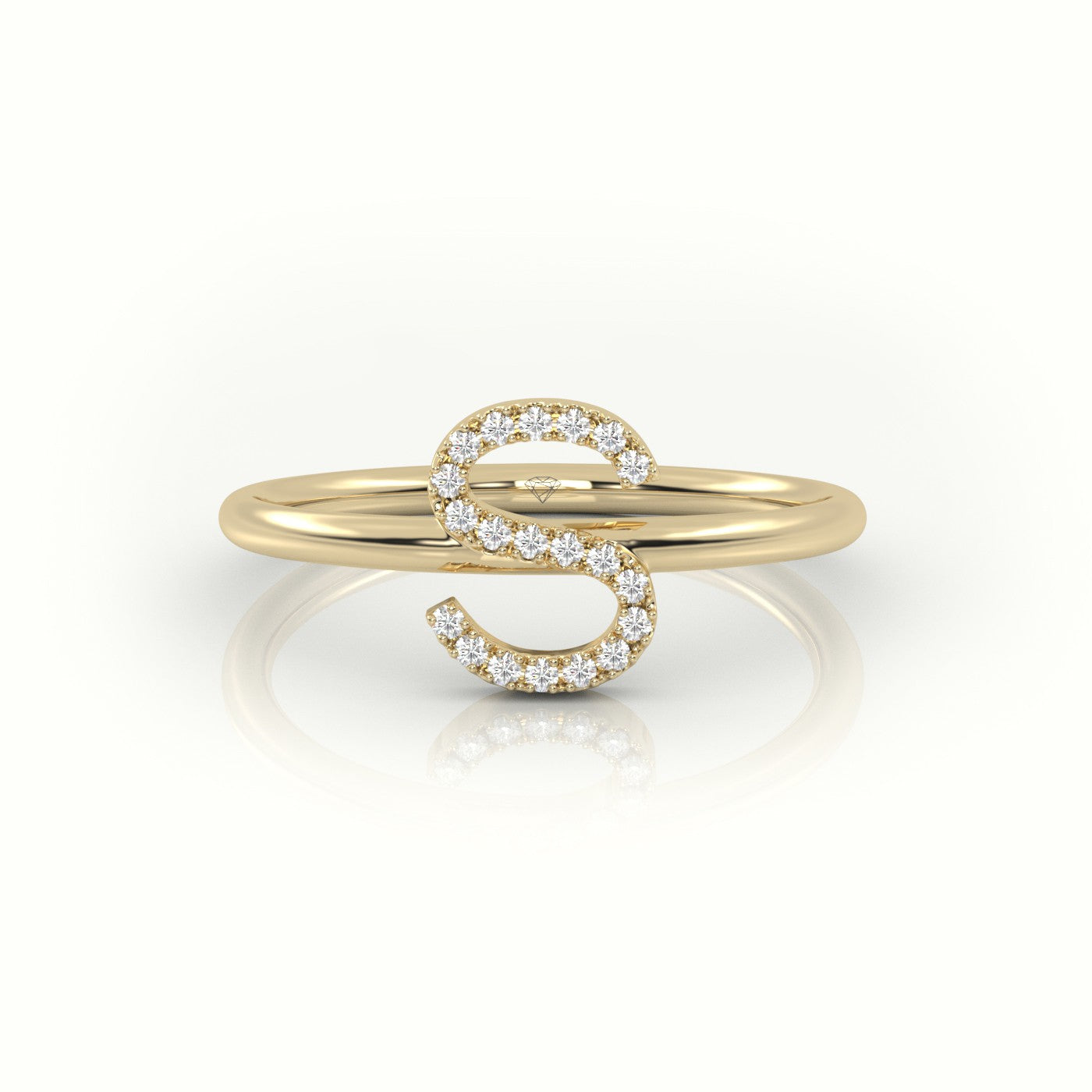 Round Cut Diamonds “S” Initials Monogram Alphabet Ring — Yellow Gold