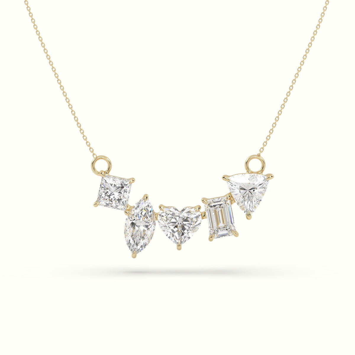 Mixed Diamond Prong Setting Pendant Necklace — Yellow Gold