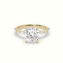 Cushion Cut Diamond Engagement Ring With Marquise And Round Side Stones — Yellow Gold