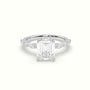 Emerald Cut Diamond Engagement Ring With Marquise And Round Side Stones — White Gold
