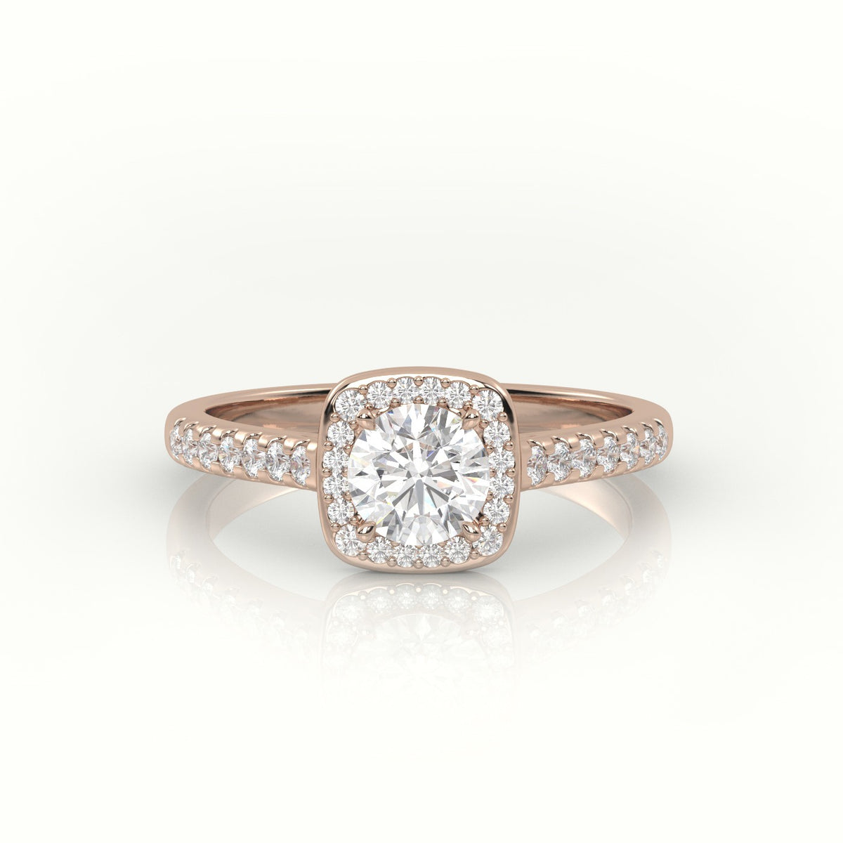 Round-Cut Diamond Halo Scallop-Setting Engagement Ring — Rose Gold