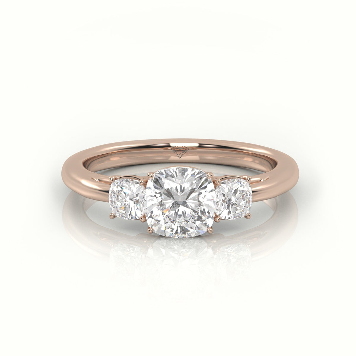 Cushion Cut Diamond 4 Prongs Side Stone Engagement Ring — Rose Gold
