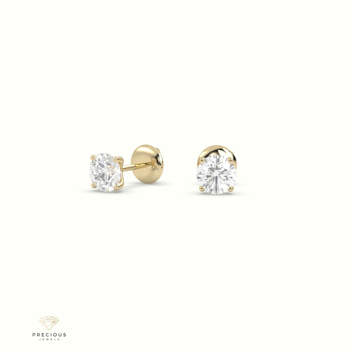 4 Prong Round Lab-Grown Diamond Stud Earrings - Free Setting 18K Yellow Gold