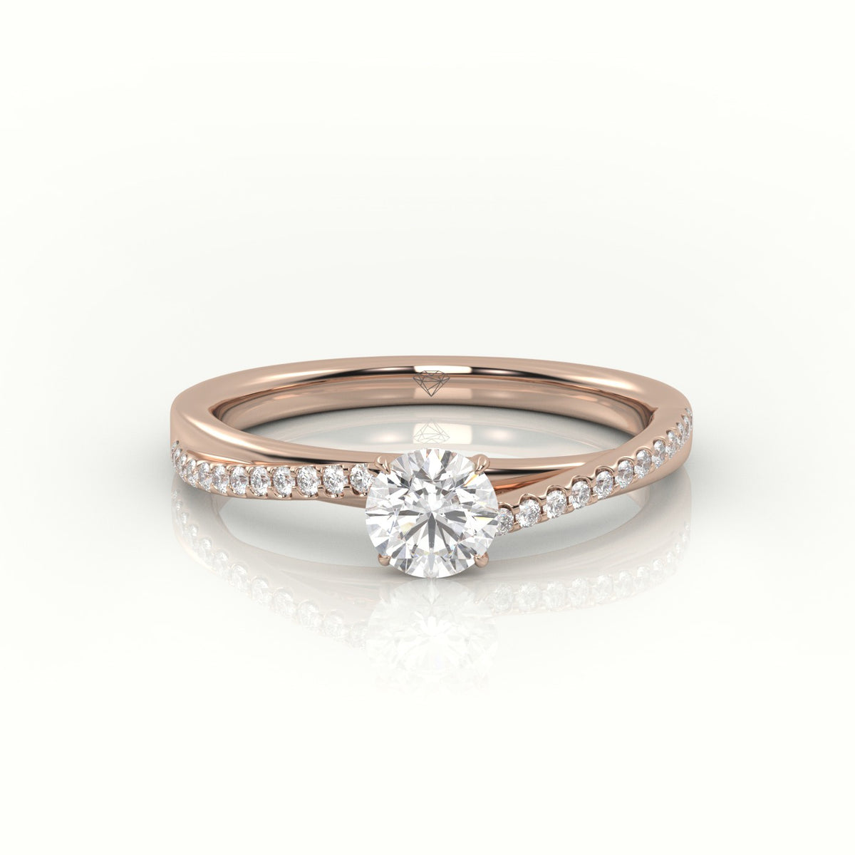 Round Diamond 4 Prongs Twisted Pave Setting Engagement Ring — Rose Gold