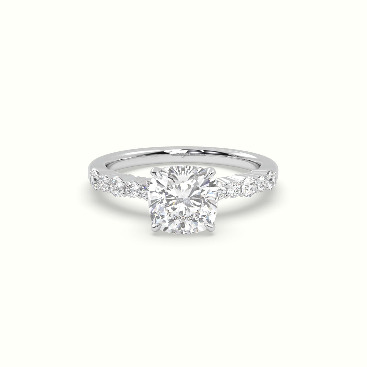 Cushion Cut Diamond Pave Engagement Ring — White Gold