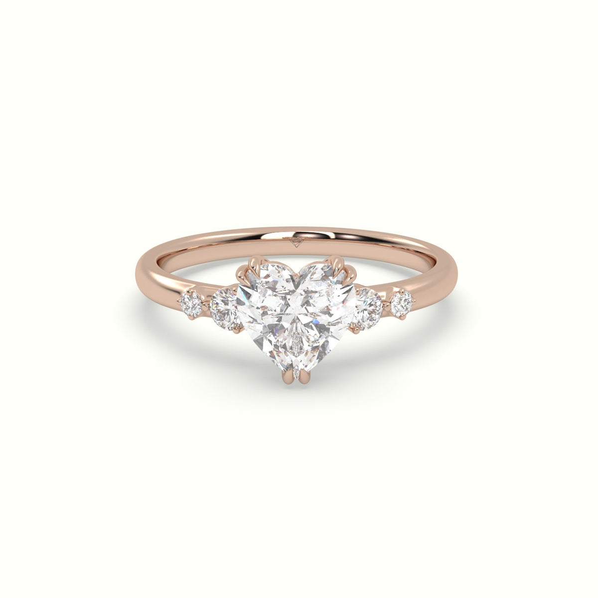 Heart Diamond Solitaire Side Stone Engagement Ring — Rose Gold