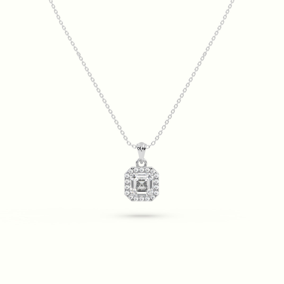 Ascher Cut Solitaire Halo Diamond Pendant — White Gold