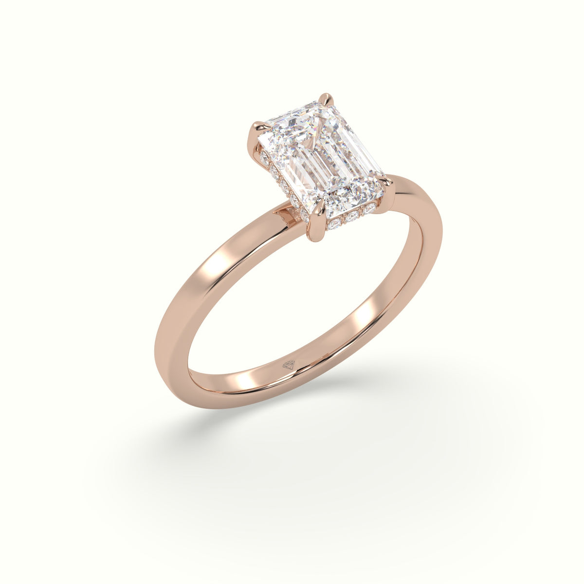 Emerald Cut Hidden Halo Engagement Ring — Rose Gold