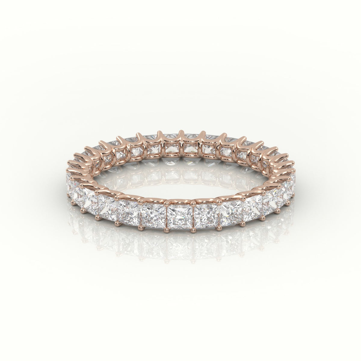Princess Cut Scallop Set Eternity Wedding Band — Rose Gold