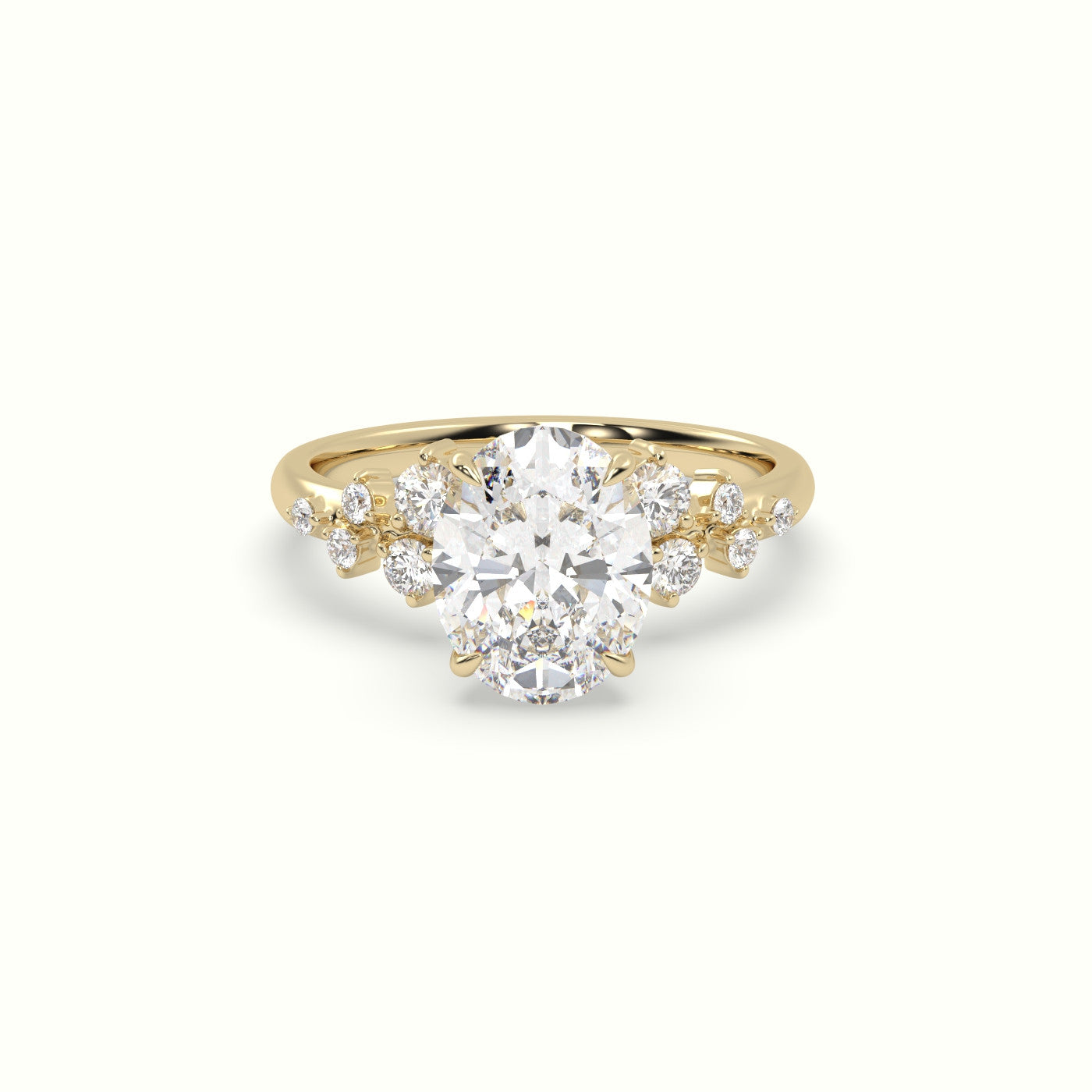 Oval Diamond Side Stone Engagement Ring — Yellow Gold