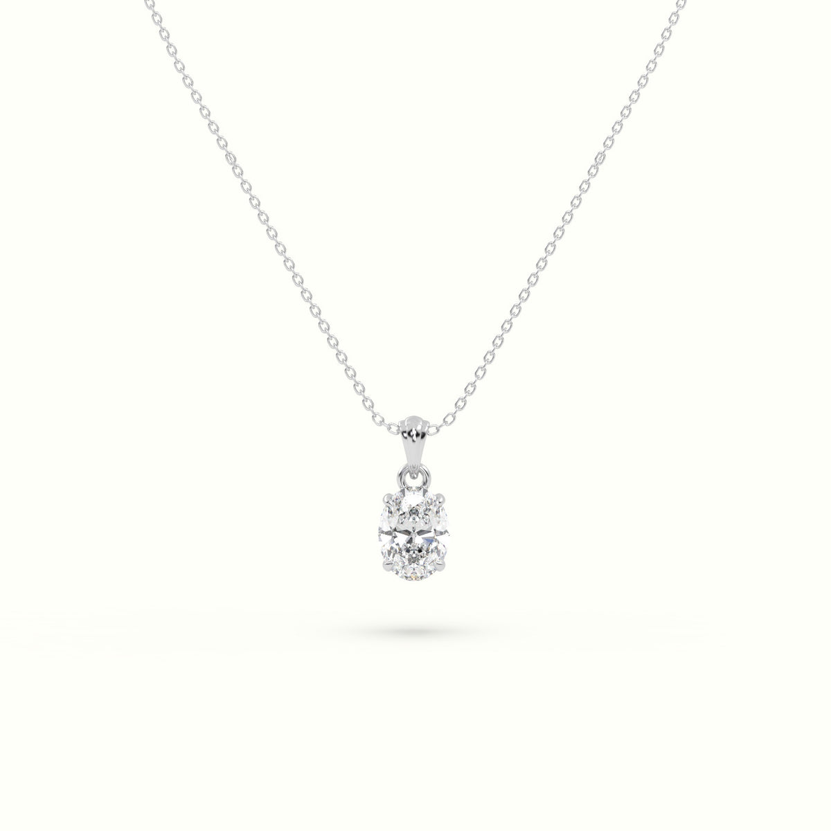 Oval Cut Solitaire Diamond Pendant — White Gold