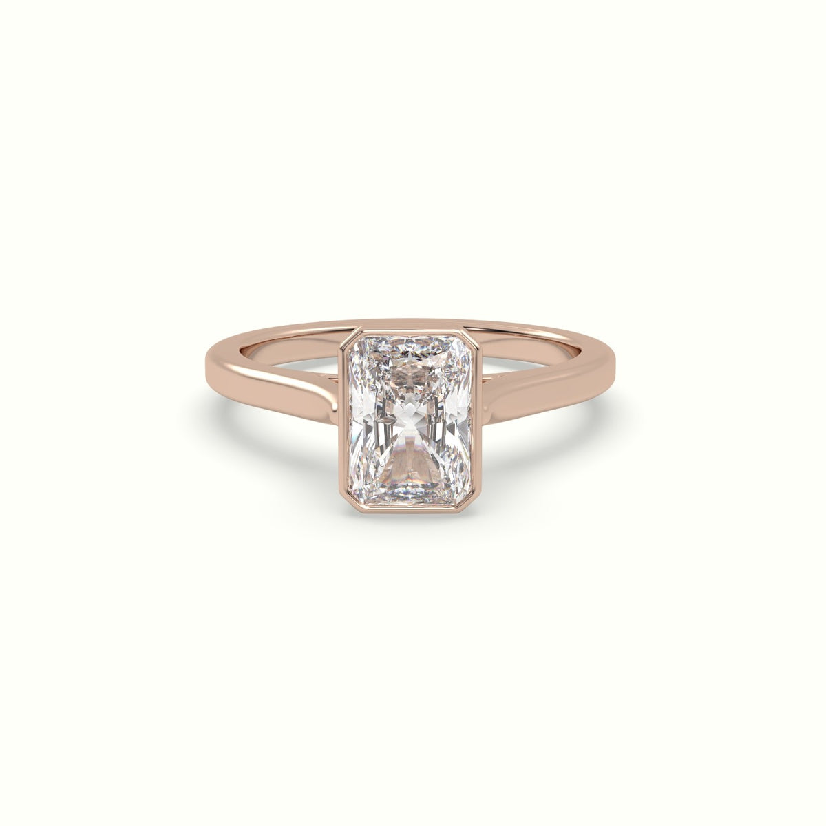 Radiant Cut Diamond Bezel Set Engagement Ring — Rose Gold