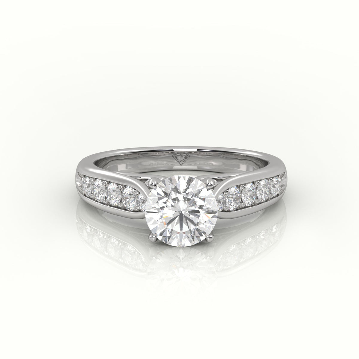 Round Cut Diamond 4 Prongs Channel Setting Engagement Ring — White Gold