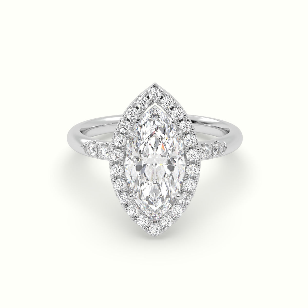 Marquise Cut Diamond Halo Engagement Ring — White Gold